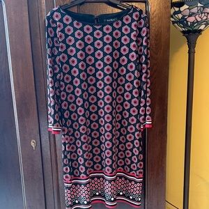 White House Black Market Hexagon Pattern Dress Black Red & White